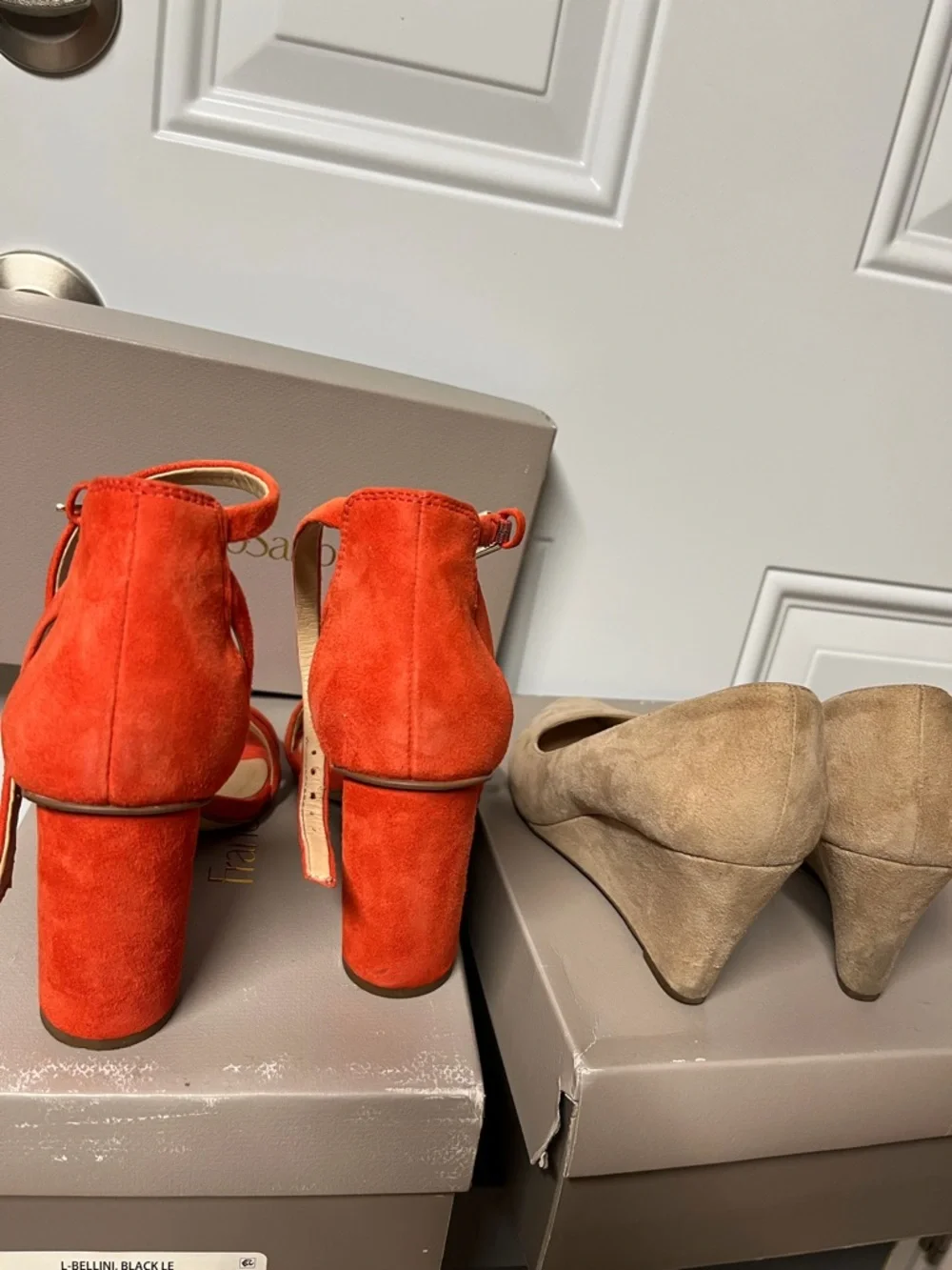 2 pairs Franco Sarto Orange Suede Ankle-Strap Pump sandals/cream suede wedges. - Picture 4 of 6